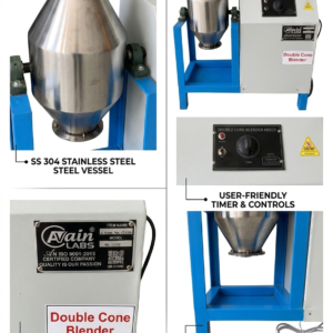 Double Cone Blender 10 ltr.Cap Industrial Model with gear box + 1-2 hp motor with buff AL-657D