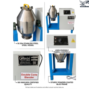 Double Cone Blender 10 ltr.Cap Industrial Model with gear box + 1/2 hp motor with buff AL-657D