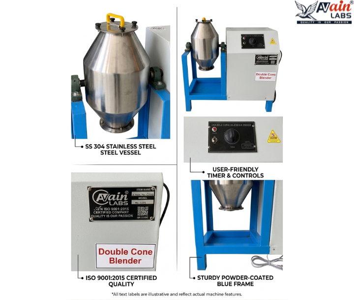 Double Cone Blender 10 ltr.Cap Industrial Model with gear box + 1/2 hp motor with buff AL-657D