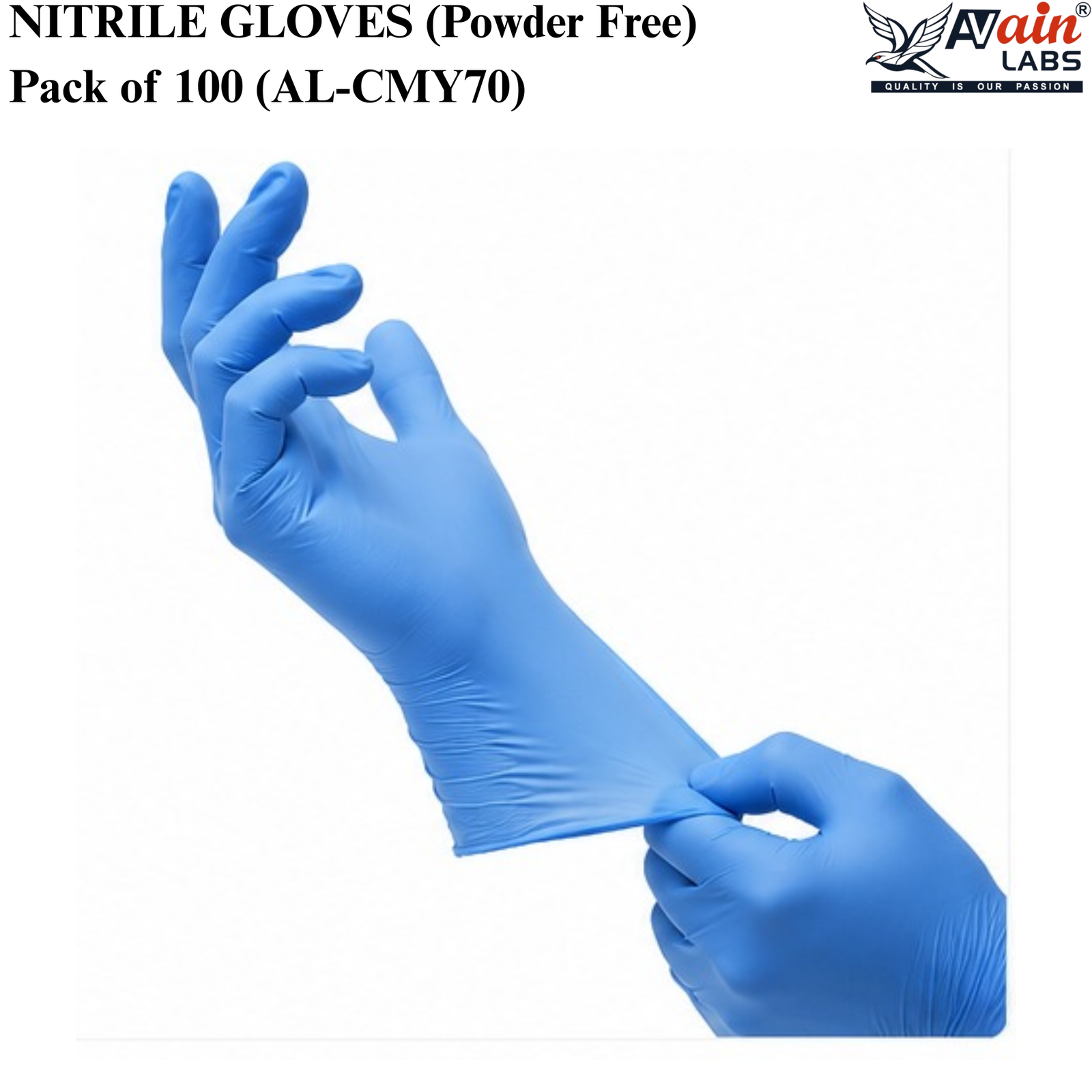 AVAIN LABS® NITRILE GLOVES (Powder Free) Pk of 100 AL-CMY70