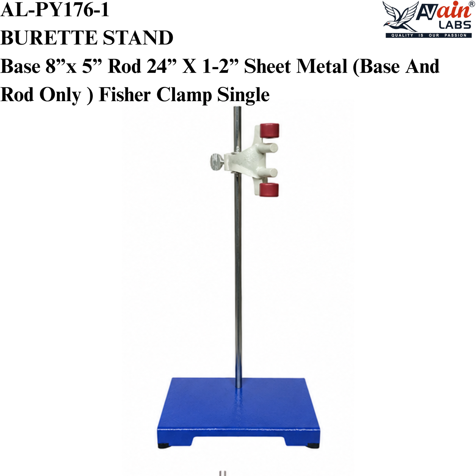 AVAIN LABS® BURETTE STAND Base 8”x 5” Rod 24” X 1-2” Sheet Metal (Base And Rod Only ) Alternative name-Retort stand, Iron Stand