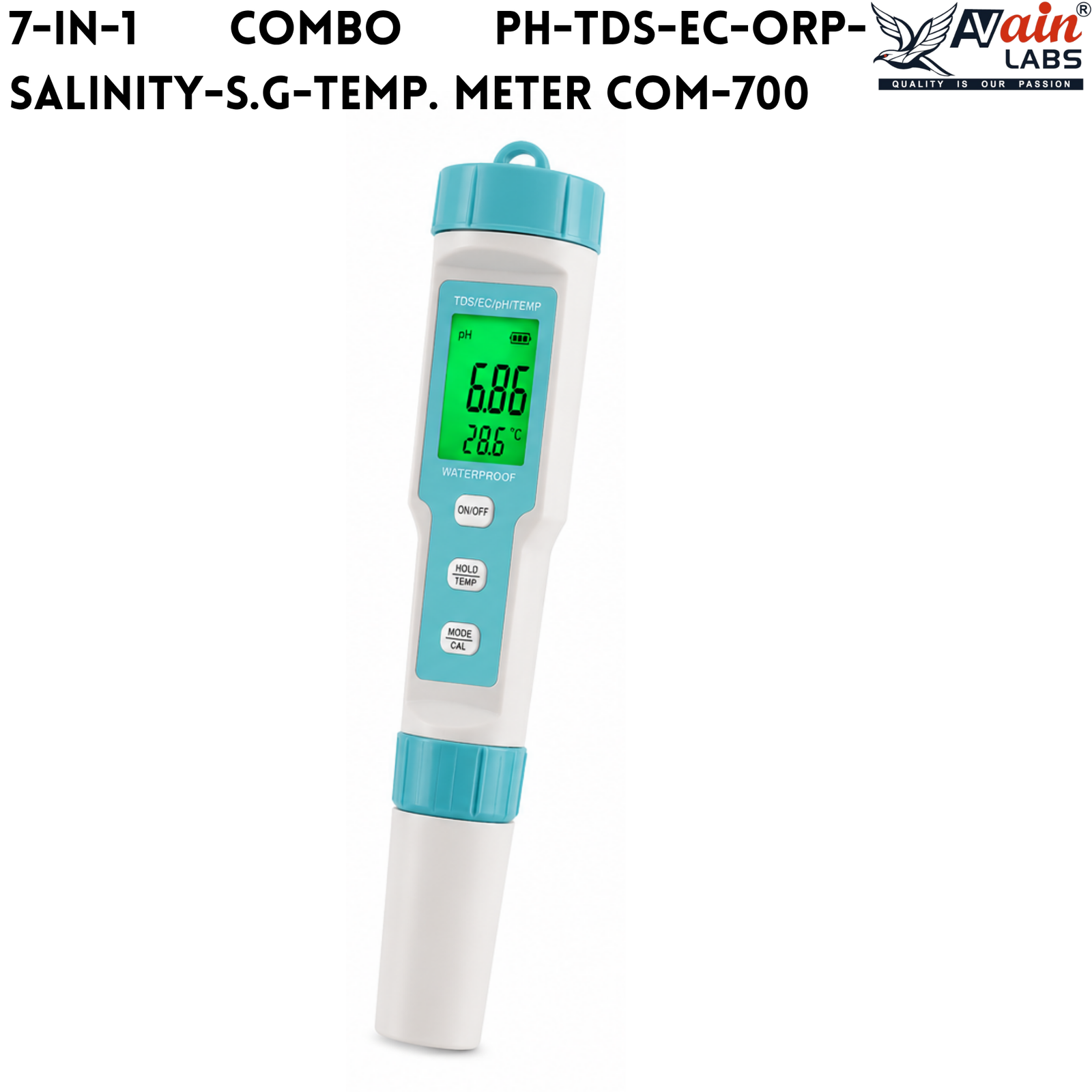 AVAIN LABS® 7-in-1 Combo PH-TDS-EC-ORP- Salinity-S.G-Temp. Meter COM-700 - Image 3