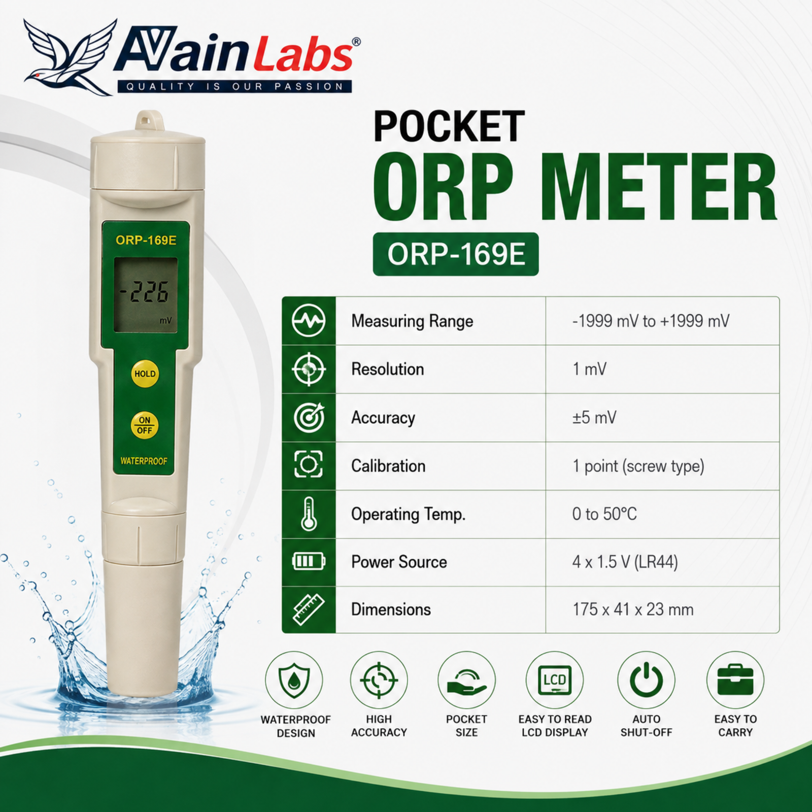 AVAIN LABS® Pocket ORP Meter ORP-169E - Image 4