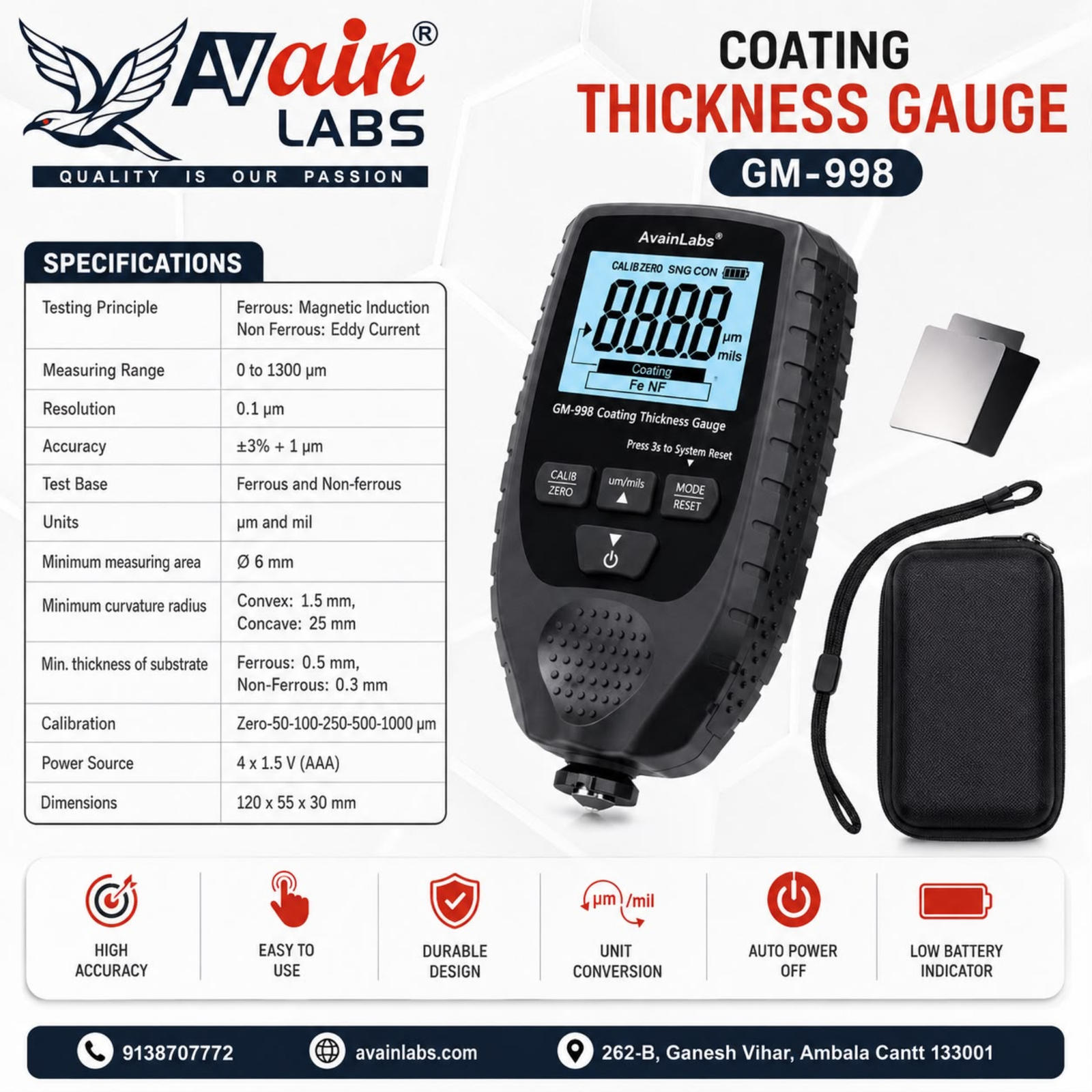 AVAIN LABS® Coating Thickness Gauge GM-998 - Image 4