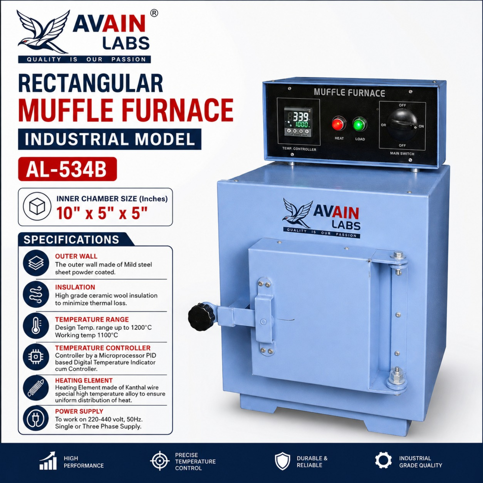 AVAIN LABS® Rectangular Muffle Furnace Industrial Model - Image 5