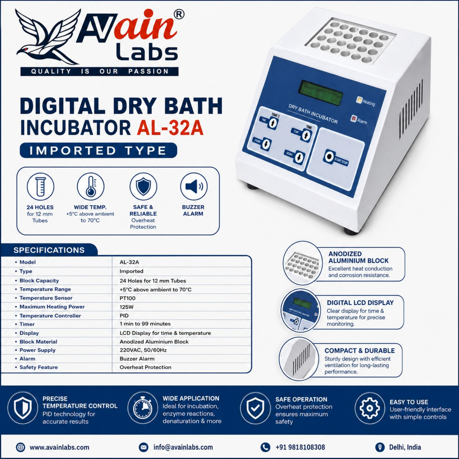 AVAIN LABS® DIGITAL DRY BATH INCUBATOR AL-32A - Image 4