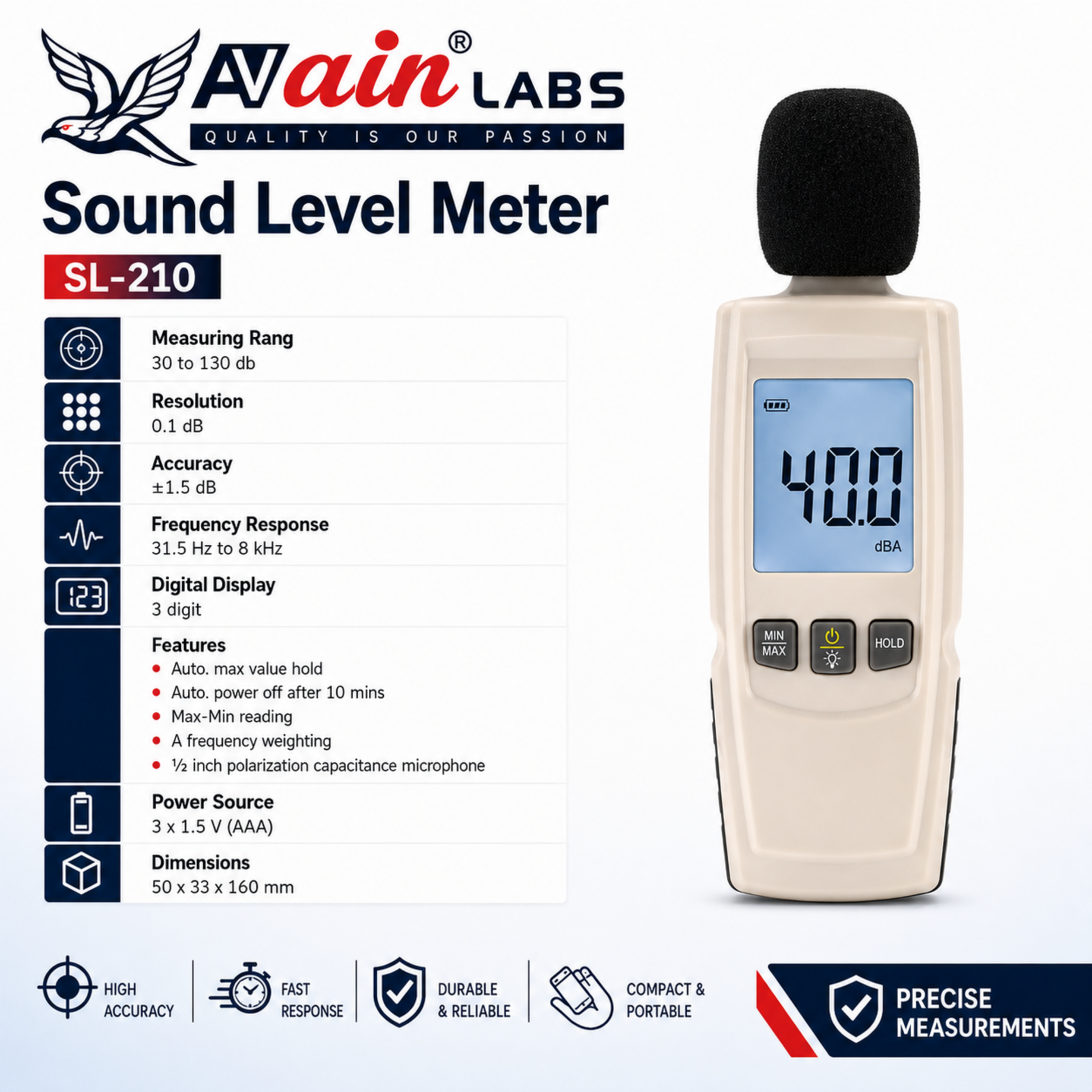 AVAIN LABS® Sound Level Meter SL-210 - Image 4