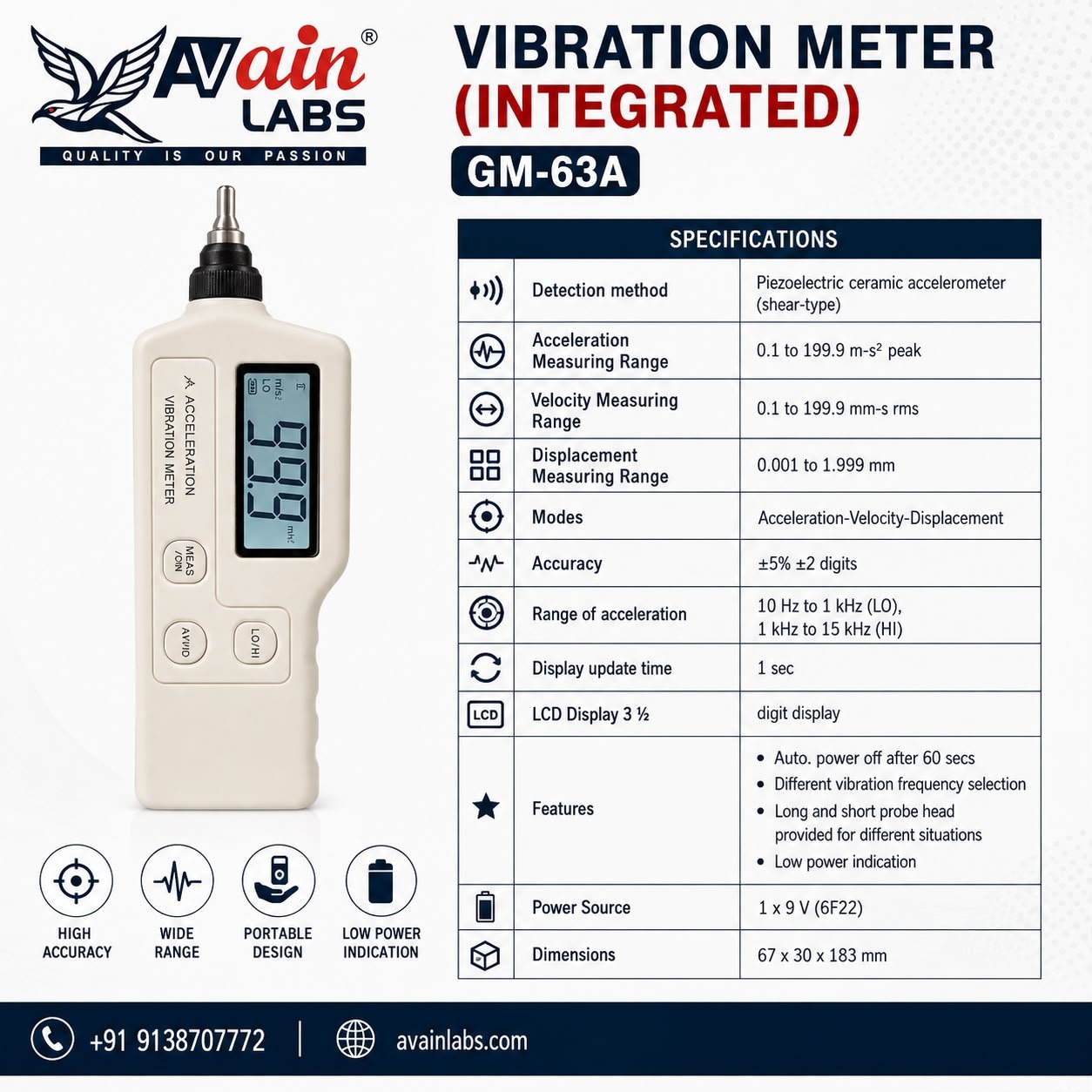 AVAIN LABS® Vibration Meter (Integrated) GM-63A - Image 4